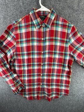 Lauren Ralph Lauren All Linen Colorful Button Up Shirt Red Plaid Petite Small PS